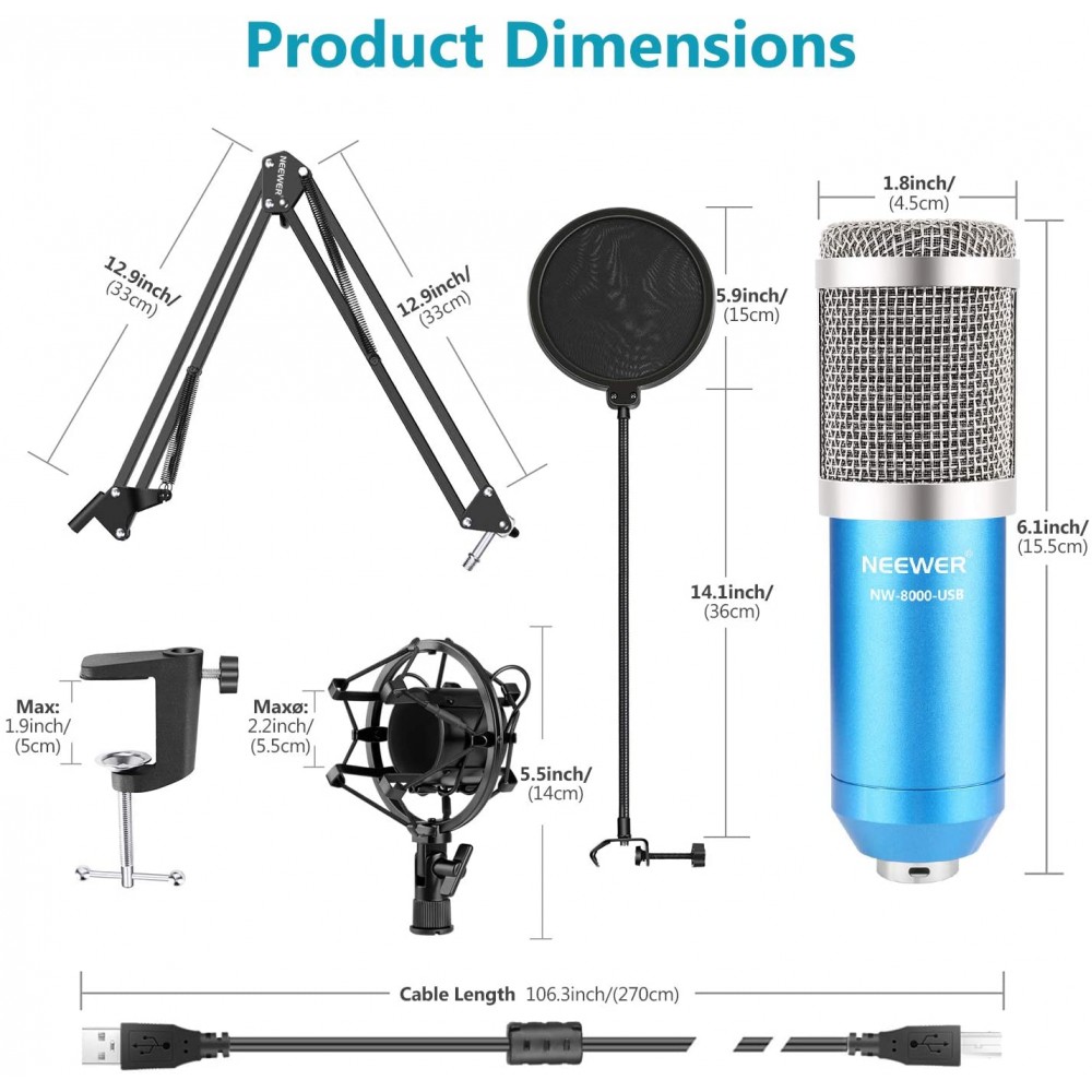 Neewer USB Microphone Kit 192KHZ 24BIT Plug & Play Computer Cardioid